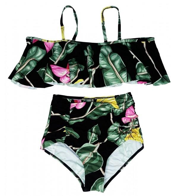 Tropical Ruffled Flounce Swimsuit - Tropical Banana - CG1808Q88ZH