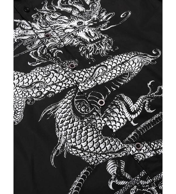 Mens Print Dress Shirt Dragon Graphic Slim Fit Button Down Shirts ...