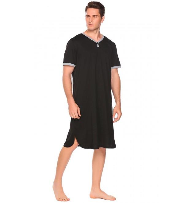 Mens Nightshirt Cotton Nightwear Comfy Bigandtall Short Sleeve Henley Sleep Shirt S Xxxl Black 