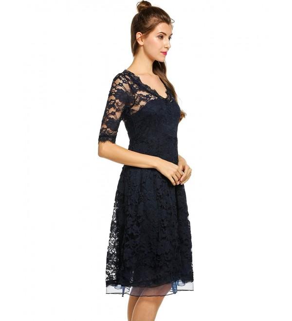 Womens Lace Dress Sexy V-neck Half Sleeve A-line Elegant Formal Party ...