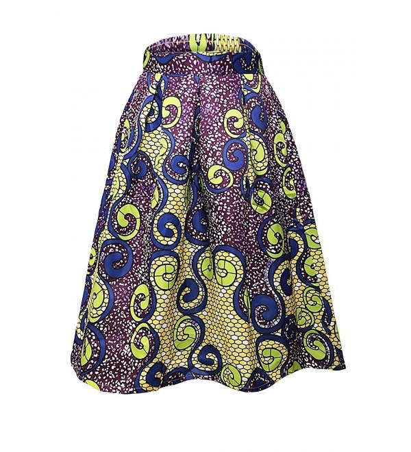 Women's African Print Knee Length Flare Skirts With Pockets - Multi ...