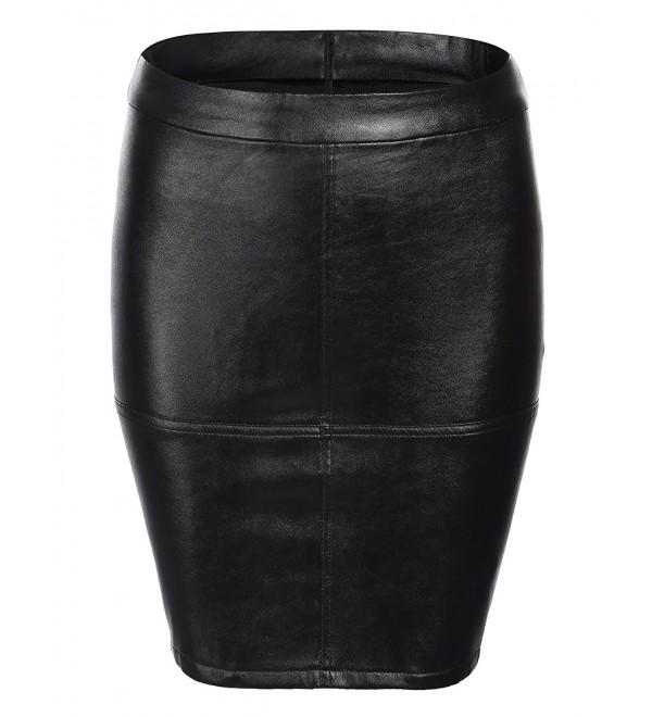 Women's Faux Leather High Waist Slim Fit Pencil Mini Skirt - Black ...