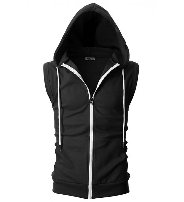 Mens Slim Fit Sleeveless Lightweight Zip Up Hooded Vest With Zipper