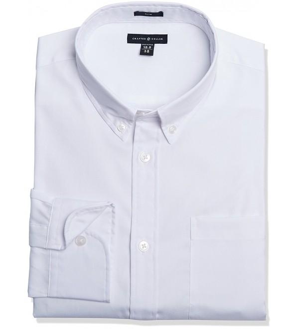 Men's Slim Fit Midweight Button-Down Collar Solid White Casual Shirt ...