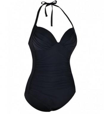 Women's One Piece Swimsuit Ruched Halter Bathing Suit Tummy Control ...