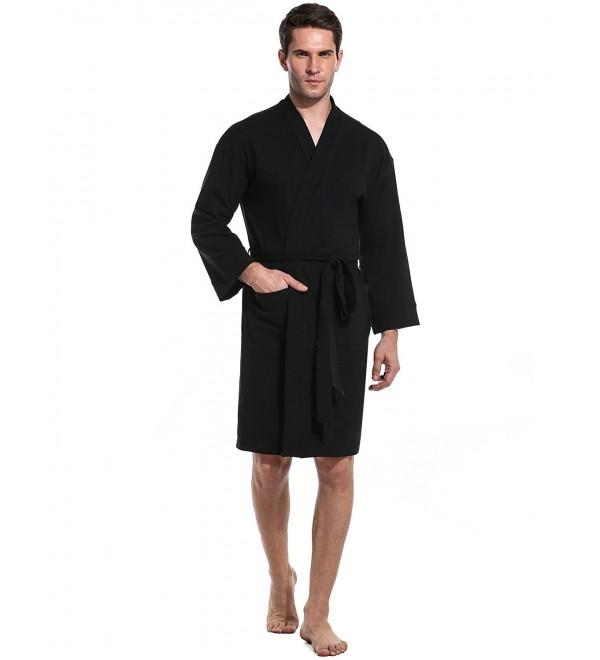 Mens Spa Hotel Bathrobe Kimono Robe Long Lightweight Loungewear - Black ...