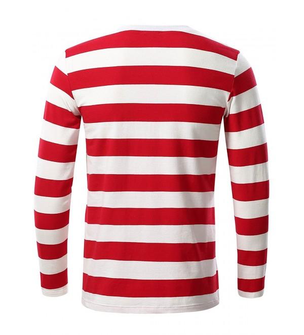 Men's Casual Long Sleeve Cotton Striped Shirt - Red - CV1873LL4CL