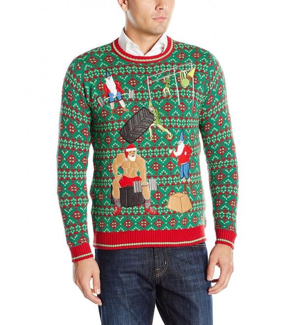 Men's Crossfit Santa and Elves Ugly Christmas Sweater - Green - CF12KPZ7QUD