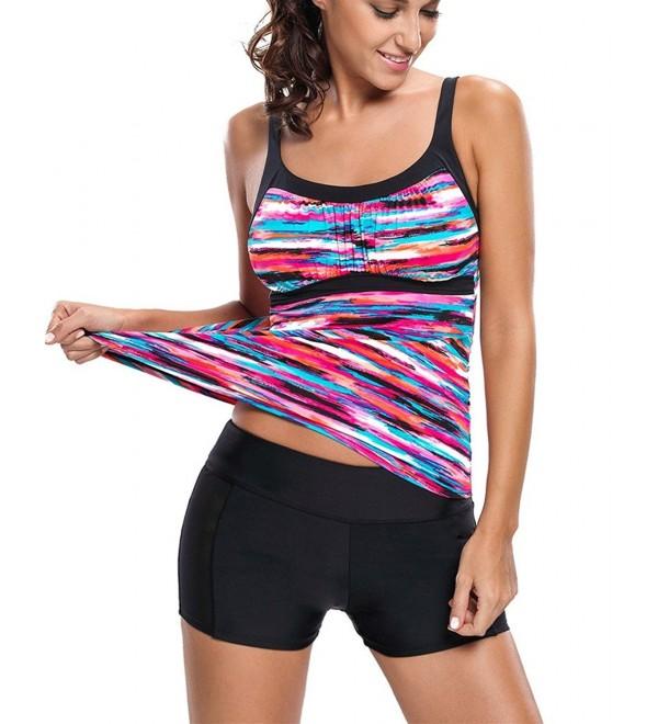 Women Gorgeous Rainbow Print Tankini Swim Top - Muliticolor - CT182IY3URW