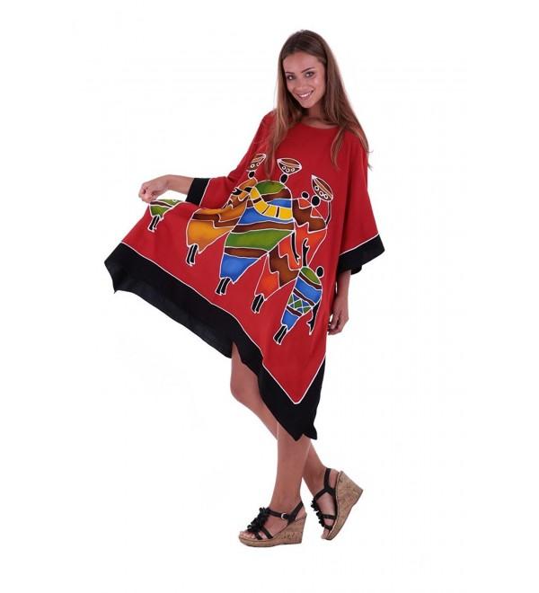 Womens Short Caftan Poncho Hand Paint Tribal Design Swimwear Cover Up ...