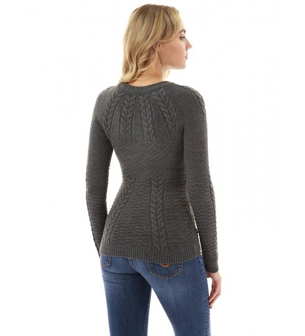 Womens Crewneck Raglan Cable Knit Sweater Dark Gray Cz186anxr0x