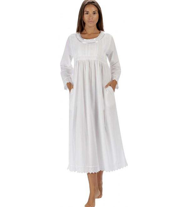 Nightgown Long Sleeve 100% Cotton + Pockets HLS1 - White - CX187Q2T0T2