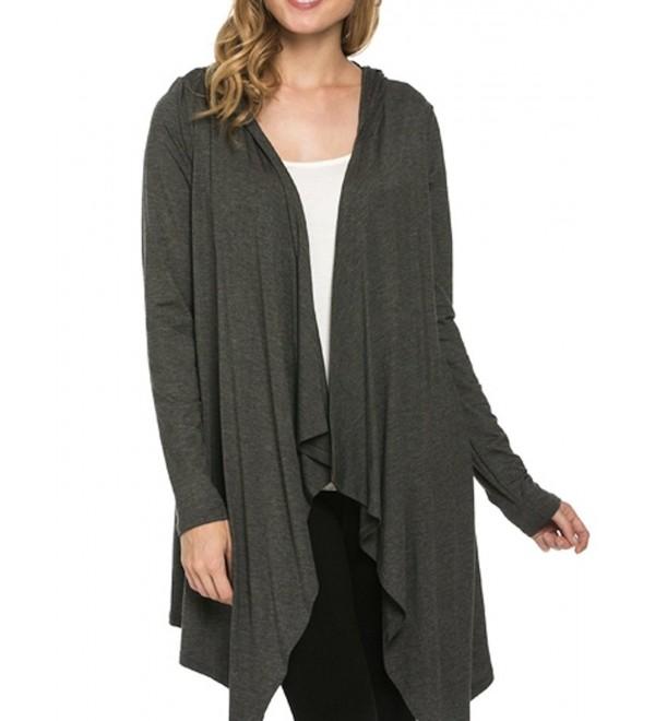 Solid Open Front Long Sleeve Hooded Cardigan - Charcoal - CR127MAM52H