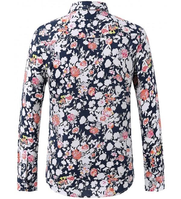 Men's Flowered Button Down Long Sleeve Casual Shirt - Blue White ...