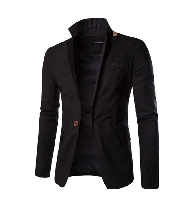 Men's Slim Fit Blazer Notched Lapel One Button Solid Linen Sport Jacket ...