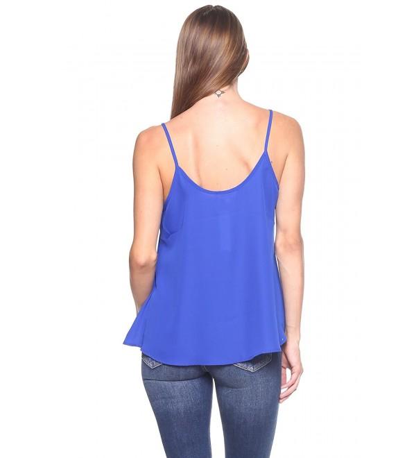 Women's Solid Double Scoop Neck Swing Woven Blouse Tank Cami Top ...