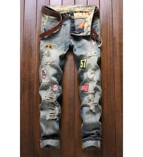 Men's Fashion Ripped Jeans With Patches - A777 - CS12ICE25QJ