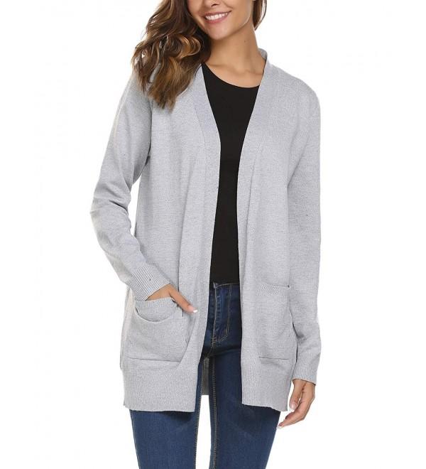 Women's Open Front Knit Cardigan Sweater With Pockets - Light Gray ...