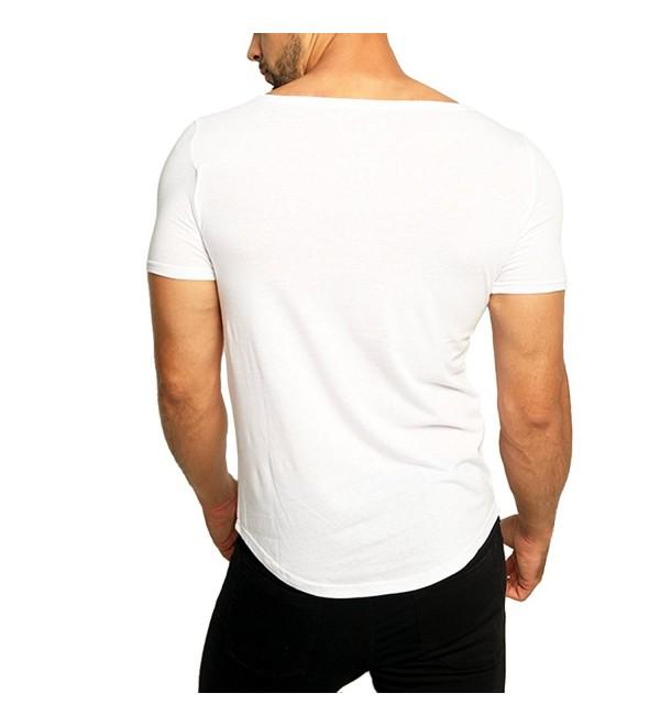 OA Men's Super Longline T-Shirt Curved Hem With Boat Neck - White ...