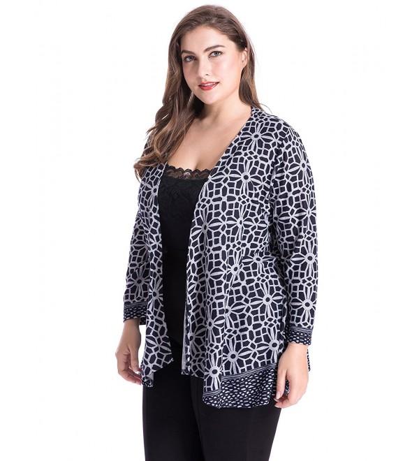 Women's Cashmere Touch Plus Size Floral Print Casual Cardigan Jacket 1X ...