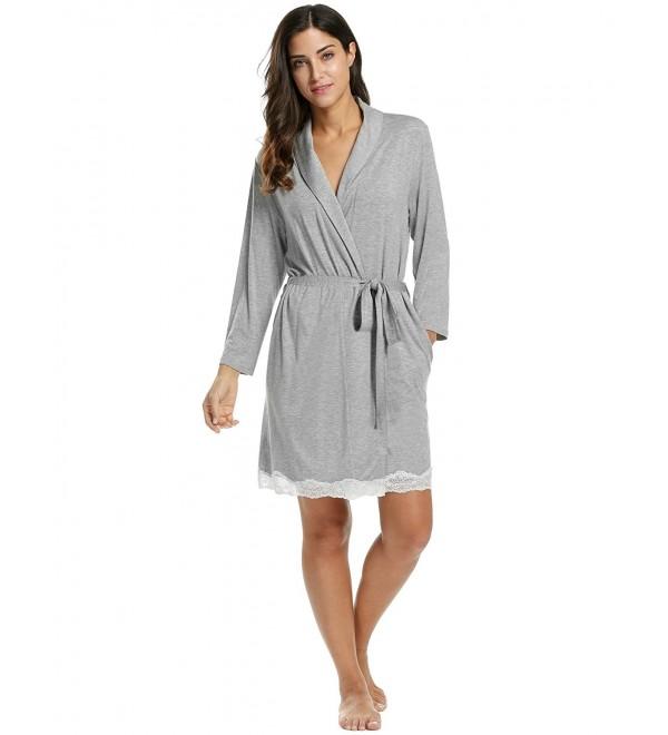 Womens Bathrobe Three Quarter Sleeve Robe Cotton Comfort Sleepwear ...