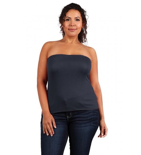 Womens Plus Size Solid Ribbed Strapless Tube Top Wt1007 Navy