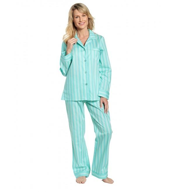 Twin Boat Womens 100% Cotton Poplin Pajama Set - Stripes Aqua - CI17AYXO299