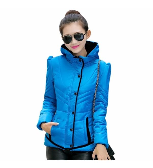 Women's Winter Slim Fit Hooded Coat Parka Short Jacket Overcoat - Blue ...