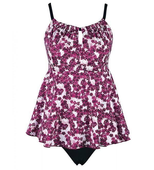 Women's Ruffle Tankini Floral Print Two Piece Swimsuit - Red Floral ...