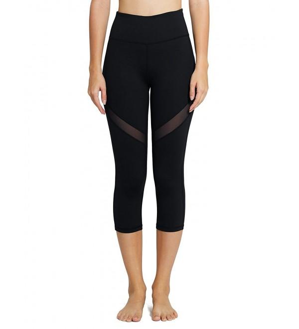 Women's High Waisted Mesh Capri Leggings Workout Active Yoga Pants ...