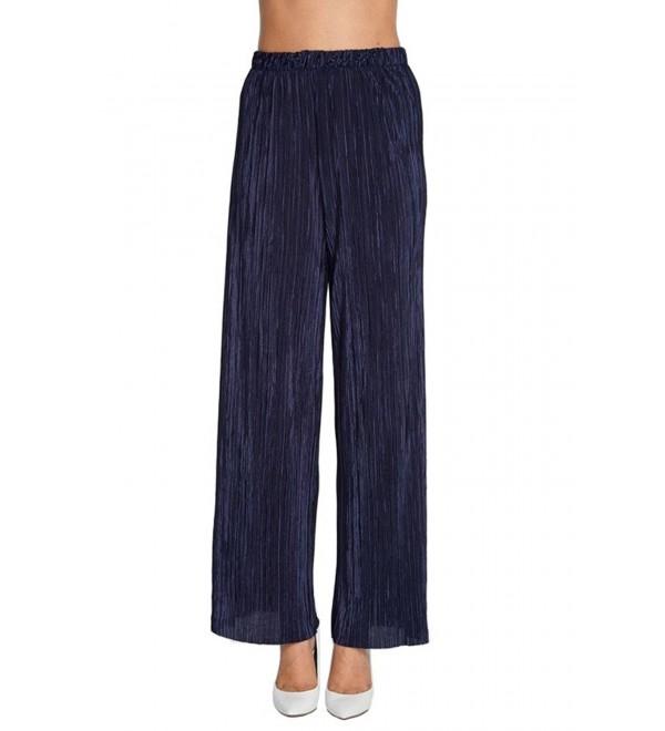 Accordion Solid Pleat Long Pant - Made in USA - Navy - C9186GZXXW3