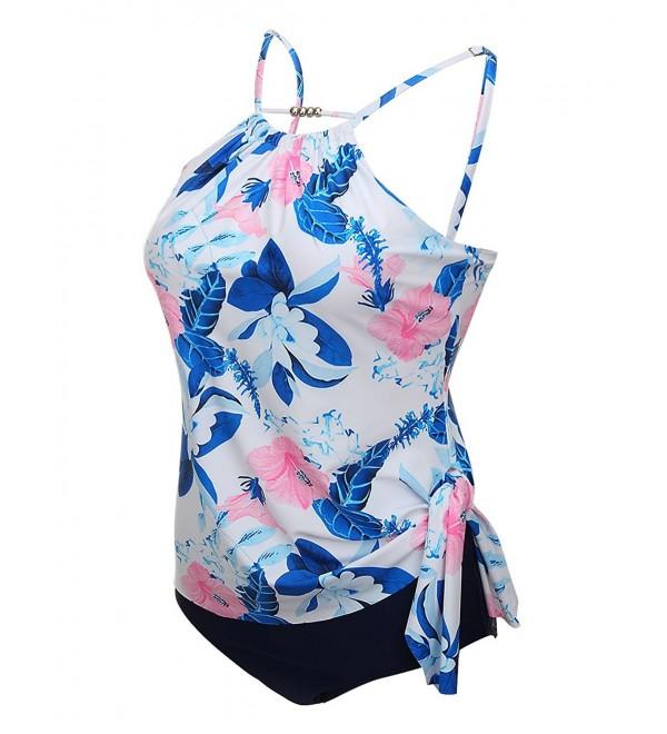 Women's Elegant Floral Retro Two Piece Bikini Strap Tankini Swimsuit ...