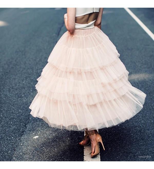 Women's Nude Pink Tiered Layered Mesh Ballet Prom Party Tulle