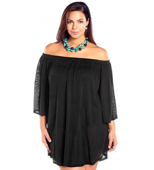 Women's Plus Size Mesh Off The Shoulder Cover Up - Ladies' Swimwear ...