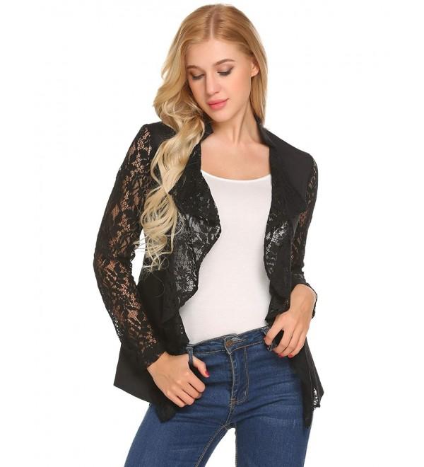 Women's Casual Lightweight Open Blazer Cotton Draped Cardigan Lace ...