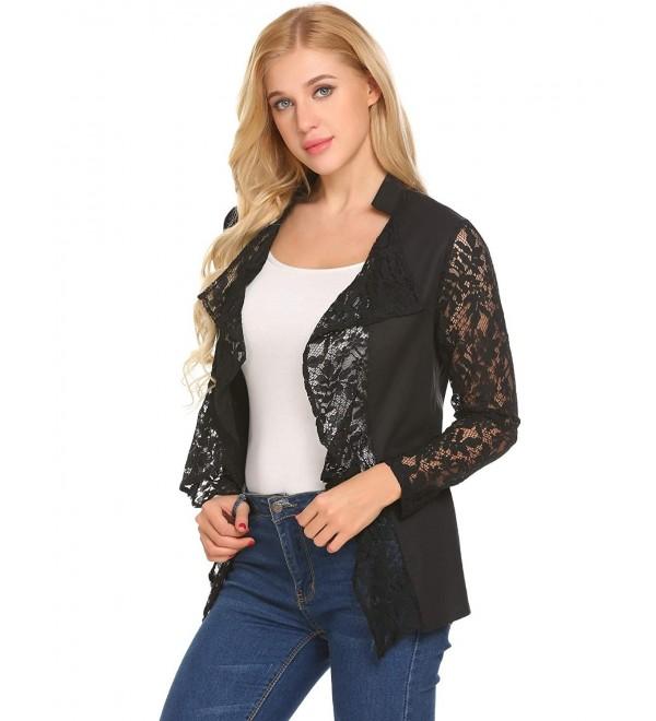 Women's Casual Lightweight Open Blazer Cotton Draped Cardigan Lace ...