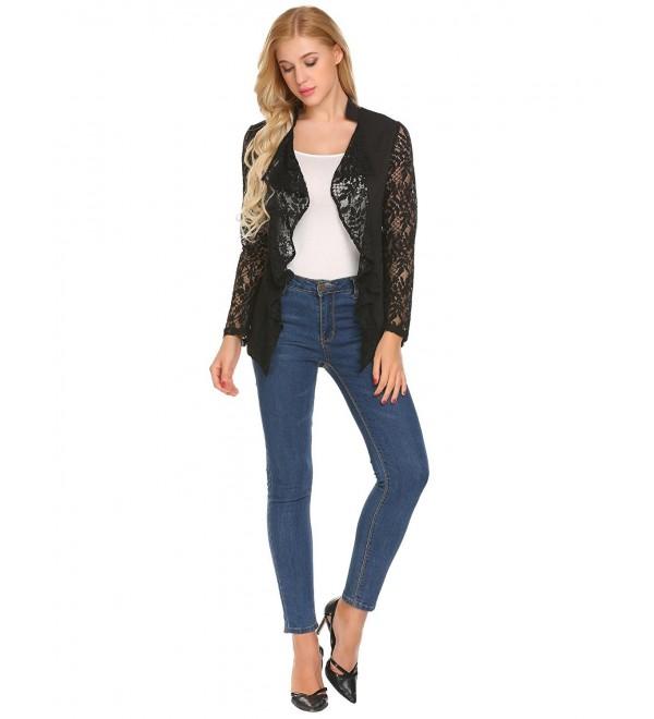 Women's Casual Lightweight Open Blazer Cotton Draped Cardigan Lace ...