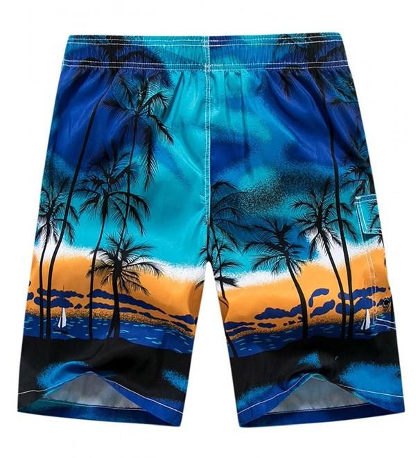 Coconut Tree Printing Beach Shorts Quick-Drying Board Shorts - Blue 3 ...