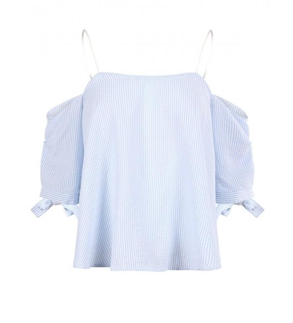 Womens Vertical Striped Strappy Off Shoulder Blouse Top - Stripe ...