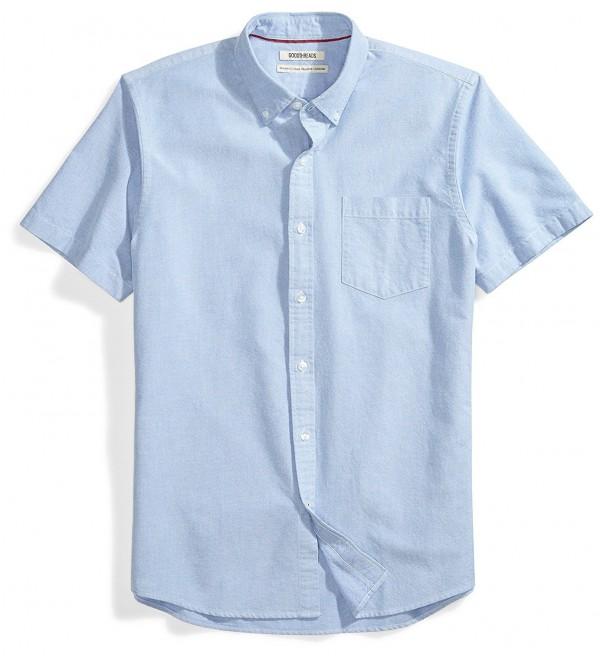 Men's Standard-Fit Short-Sleeve Solid Oxford Shirt With Pocket - Blue ...