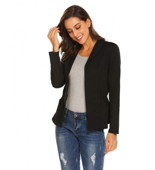 Women's Long Sleeve Cardigan Jacket Work Office Blazer - Black ...