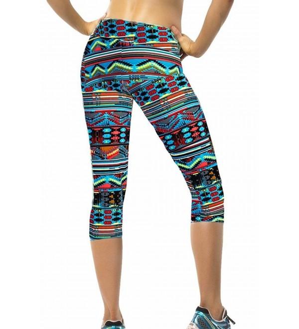 Womens Printed Active Workout Capri Leggings Outfit Stretch Tights ...