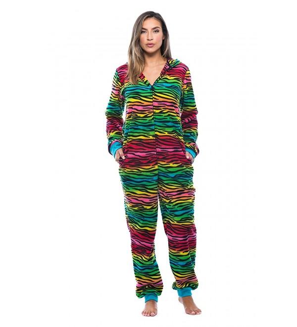 Adult Onesie With Animal Prints/Pajamas - Rainbow Zebra - C718364QLNK