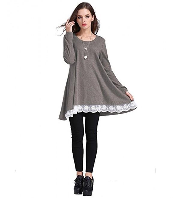 Women Casual Lace Long Sleeve Tunic Top T-Shirt Blouse - Gray - C9187KCQ9OU