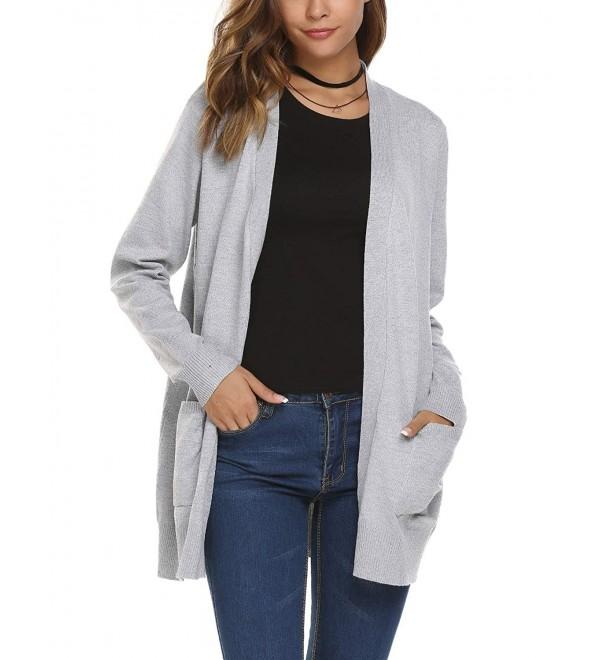 Women's Open Front Casual Knit Cardigan Sweater Blouses - Light Gray ...