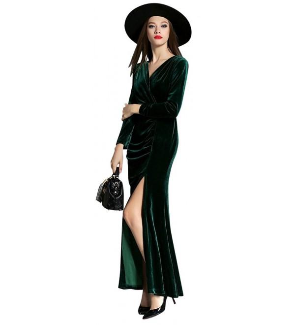 Women's 90s Retro Velvet Long Bodycon Side Slit Formal Evening Gown ...