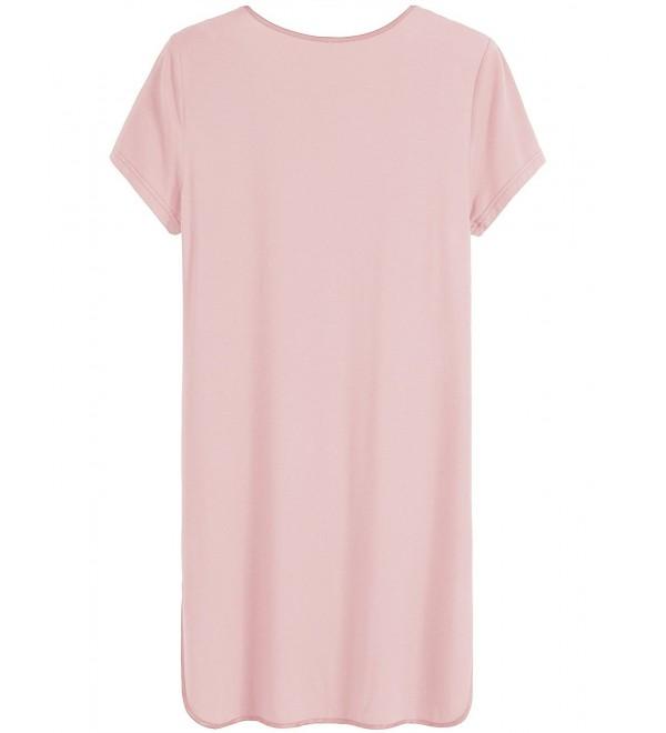 Women's Short Sleeve V-Neck Sleep Shirt - Light Pink - C117Z3DHM46