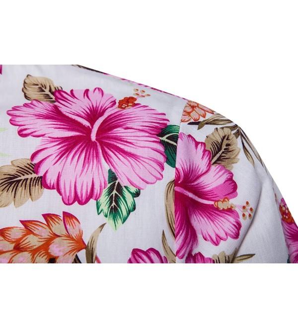Men's Hawaiian Flower Print Casual Button Down Short Sleeve Shirt ...