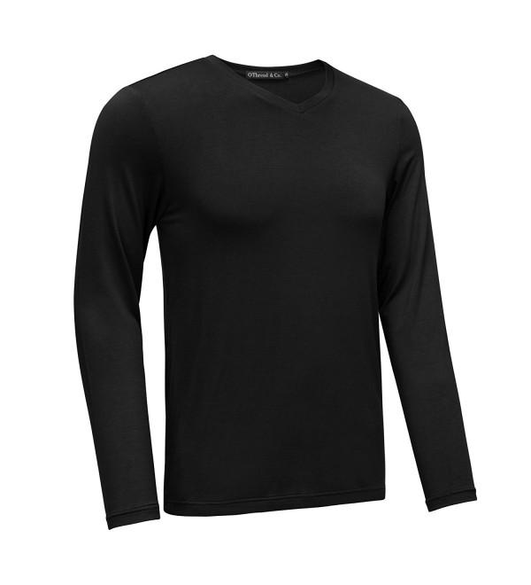 Men's Long Sleeve V-Neck T-shirt Plain Basic Spandex Tee - Black ...