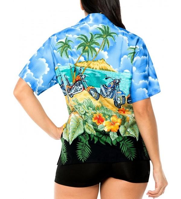 Women Hawaiian Shirt Blouses Beach Top Tank Casual Aloha Boho Holiday Boyfriend Bright Blue